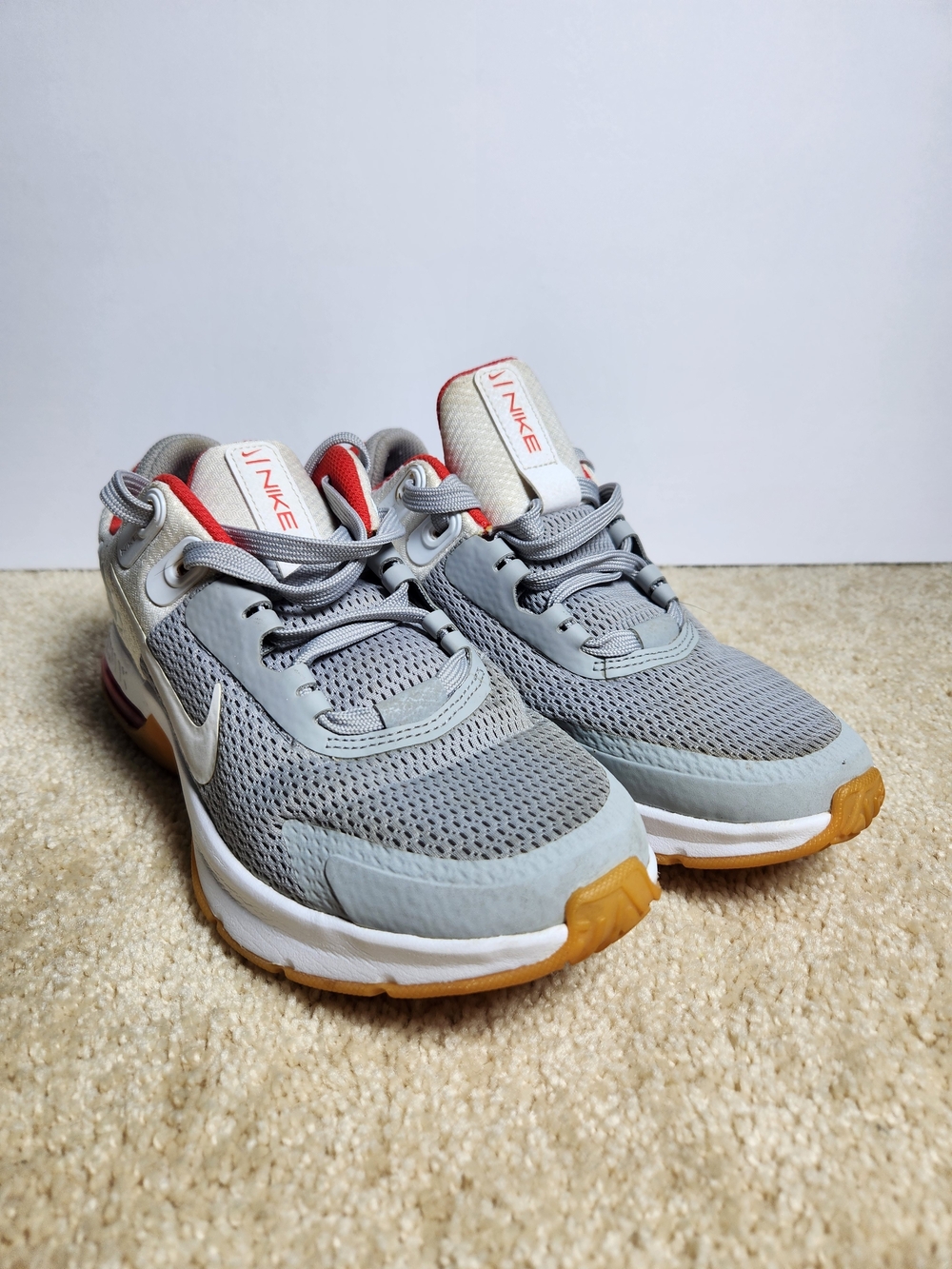 Nike Light Gray Mesh Sneakers with Gum Outsole and Coral Accents